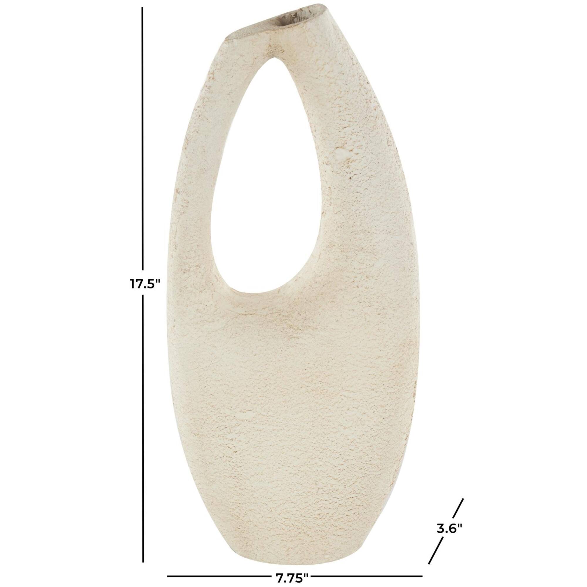 17.5" Cream Paper Mache Abstract Curved Cutout Vase with Brown Distressed Texturing